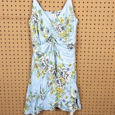 Free People Blue Floral Ruched Mini Dress Sleeveless Smocked Back Small S