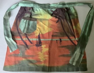 Vintage OOAK HAWAIIAN SUNSET HANDMADE APRON Palm Trees & Sailboat