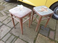 Vintage Pair of Beech Wooden Kitchen Stools 1960s fot repair .