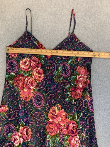 Vintage Adonna Vintage 90s Slip Dress Womens M Lingerie Nightie Satin Floral Y2k - Picture 6 of 13
