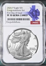 2026 P Silver Eagle 1 Congratulations NGC PF70 UC First Day Issue FDI