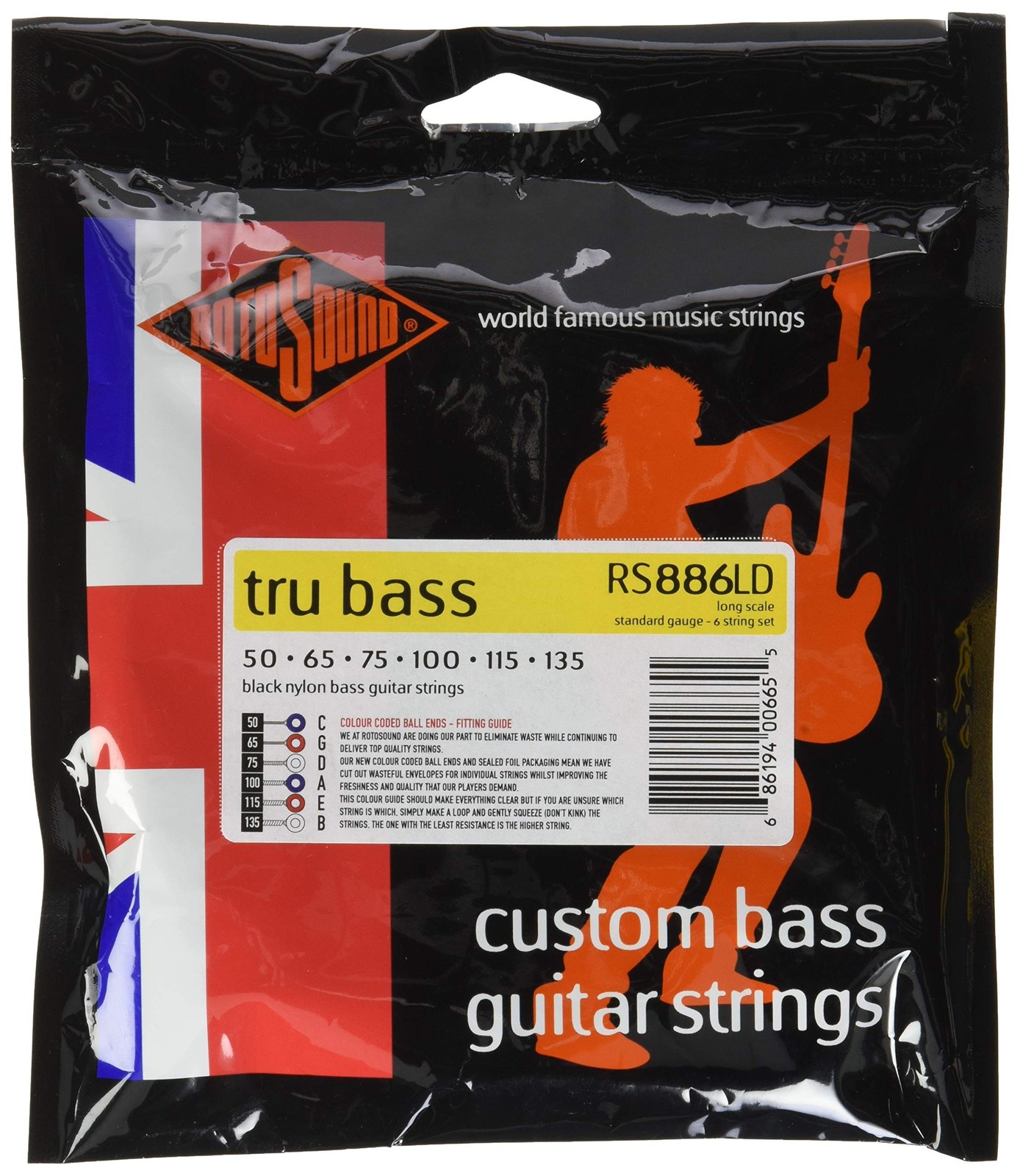 Rotosound Strings for Electric Bass TRU BASS NYLON FLATWOUND 6-string RS886LD
