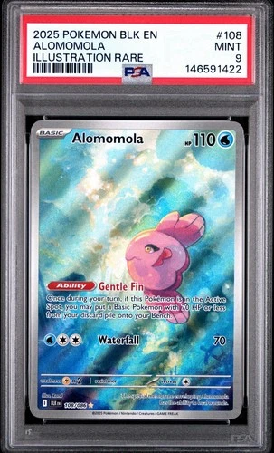 Pokemon 2025 Black Bolt Alomomola 108/086 Illustration Rare PSA 9