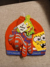 SpongeBob Square Pants Boys Girls Yellow Knit Beanie Hat Gloves 2 Piece Set