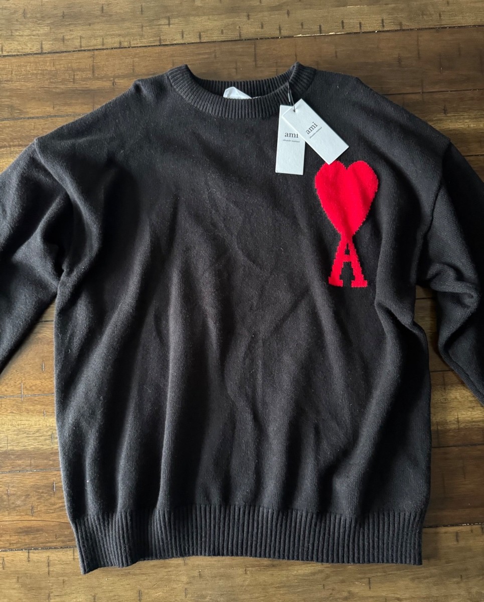 Ami Paris Sweater - Oversize Ami De Coeur Crewneck Sweater - Black Sz M