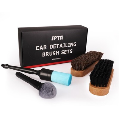 SPTA 4Pcs Car Detailing Brush Set Boars Hair Soft for Interior Exterior Cleaning