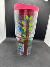 Tervis Colorful Woodland Owls 24 Oz. Clear Tumbler With Blue Lid Made in USA