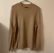 Image of BRAND NEW AllSaints Men’s Tan Jumper, Distressed Neck Design, Size XS