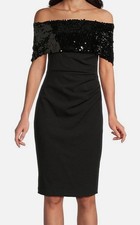 Vince Camuto Women's Black Off-the-Shoulder Sequin Crepe Sheath Dress Size 14