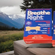 Breathe Right Nasal Strips Ex. Strength Tan 26 pc Stop Snoring Sleep Exercise  