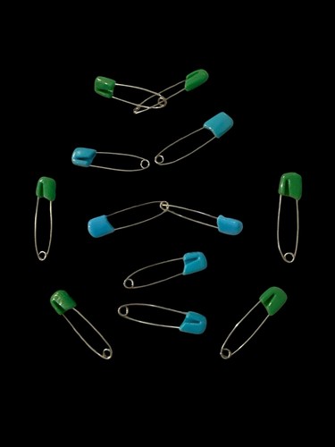 Vtg Cloth Diaper Pins Lot Of 12 Teal Blue Green Safety Pins-
