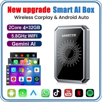 LAMTTO Wireless CarPlay Adapter AI Box Gemini 4GB 32GB Google Play HDMI Netflix