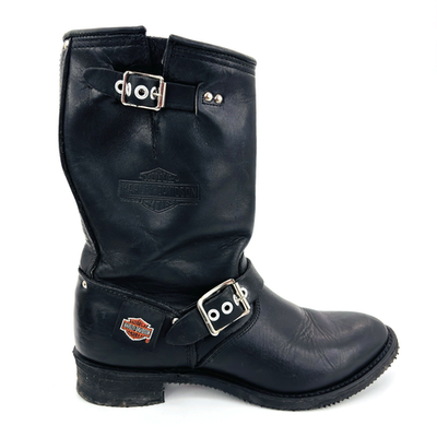 Harley-Davidson レザー ブーツ 8 1/2 US Womens 8 Harley Davidson Vintage Black Leather Buckle Side Zip