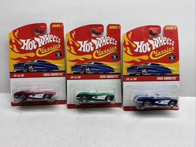(D4) Hot Wheels 1958 Corvette Pink Classics Series 2 Lot Of 3 Pink Green Blue