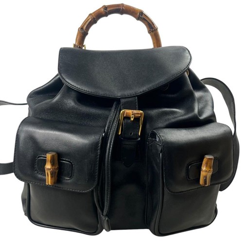 Gucci Backpack Leather Black Used Womens Handbag Purse Crossbody Tote From Japan