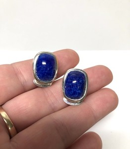 Christian Dior Vintage Estate Faux Lapis Navy Square Cabochon Clip-on Earrings