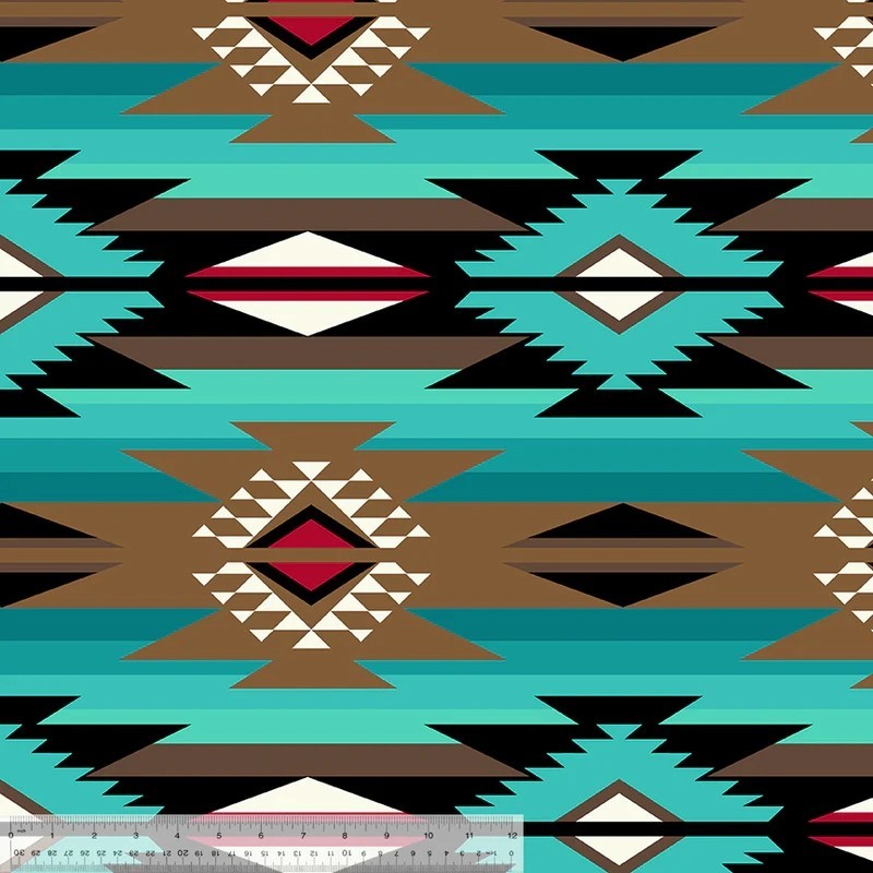 Teal Raindance Native American Fleece Fabric - 60" Wide - Sold The Yard & Bolt