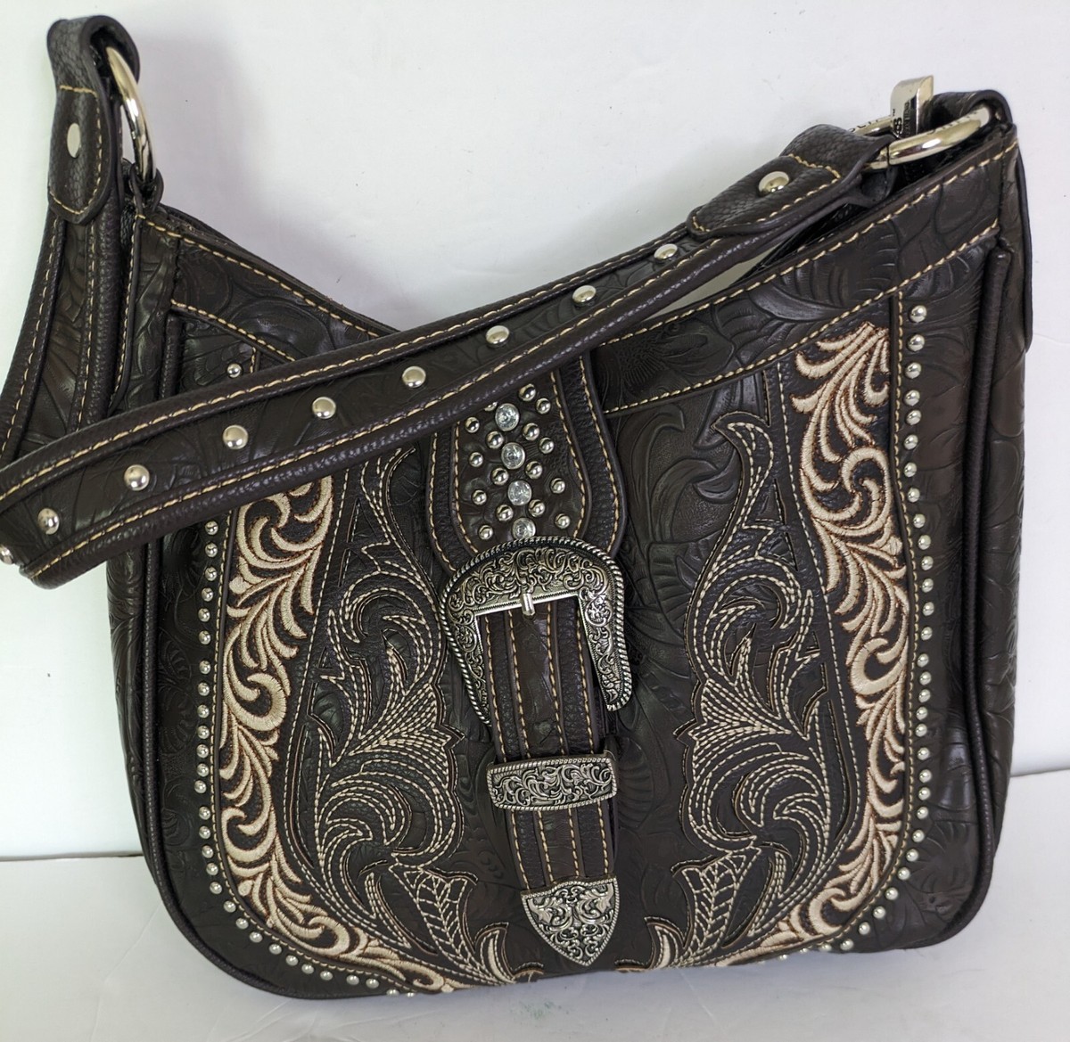 American Bling Dark Brown Embroidered Set PHD-109 American Bling Embroidered Collection Phone Wallet  main image 2
