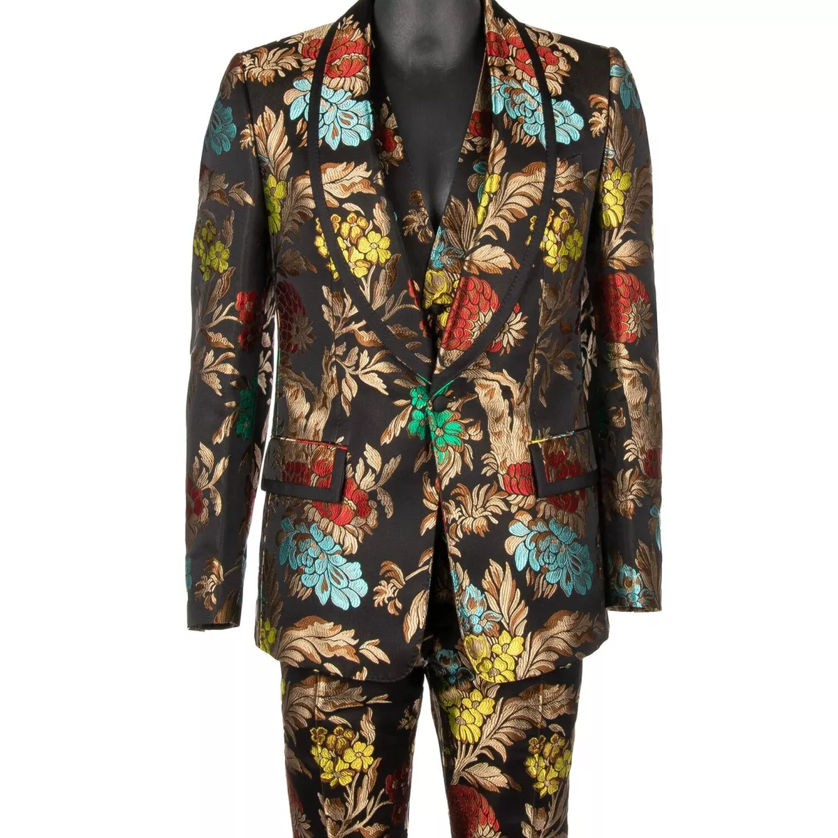 DOLCE & GABBANA Flower Jacquard Suit Jacket Waistcoat Black 12305