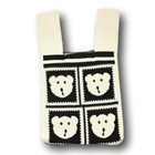 Polyester Mini Knit Tote Bags, Crochet Tote Handbag Lunch Box Bag, Bear