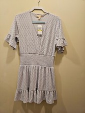 NWT Women's Michael Kors Smocked Waist Eyelet Mini Dress Lavender Mist Size M