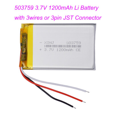 3.7V 1200mAh 4.44Wh Lipo Li Battery 503759 JST 3Pin Connector NTC Thermistor