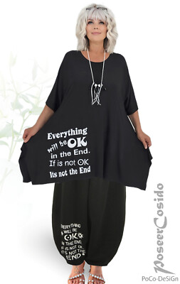 LAGENLOOK Long-Shirt Tunika Print schwarz L-XL-XXL-XXXL 44 46 48 50 52 54 56 58