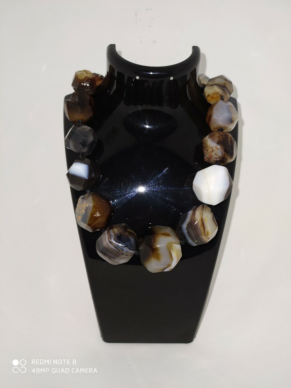 Brown, Gray, White And Black Agate, Irregular Beads, In One Wonderful Necklace. Specjalna cena tania