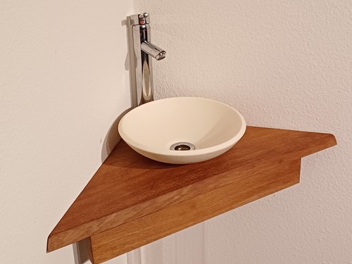 Kompletter Eckwaschtisch Massivholz Holz Baumkante Gäste WC Bad Eckwaschbecken - Bild 4 von 16