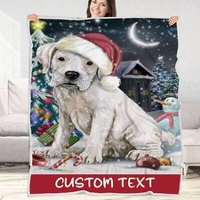 Boxer Dog Blanket Personalized Throw Woven Fleece Sherpa Christmas NWT