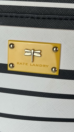 Kate Landry Tote Handbag Purse Single Handle Black White Stripes Classic Design - Picture 5 of 22