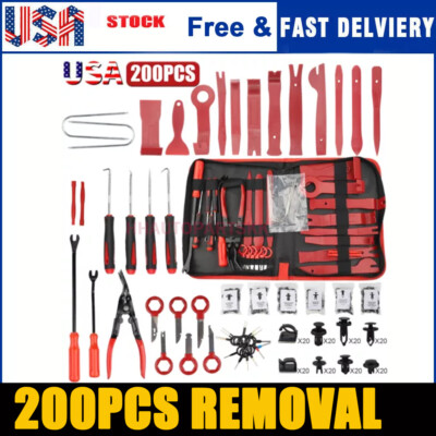 200PCS Car Trim Removal Tool Set Hand Tools Pry Bar Panel Door Interior Clip Kit