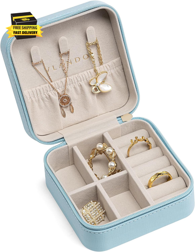 Travel Jewelry Box, Small Jewelry Travel Organizer Case for Girls Women - Blue ⭐