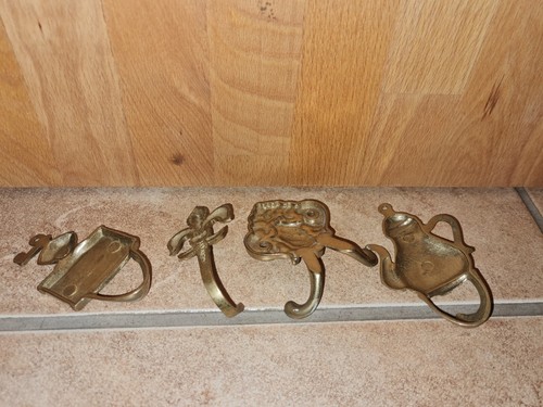 Alte Messing Wandhacken Küche Kaffeemühle Teekanne Königlich Set Lot 4stück - Bild 4 von 5