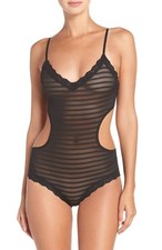 Hanky Panky Black Cutout Shadow Stripe Bodysuit Women's Size Medium L3001