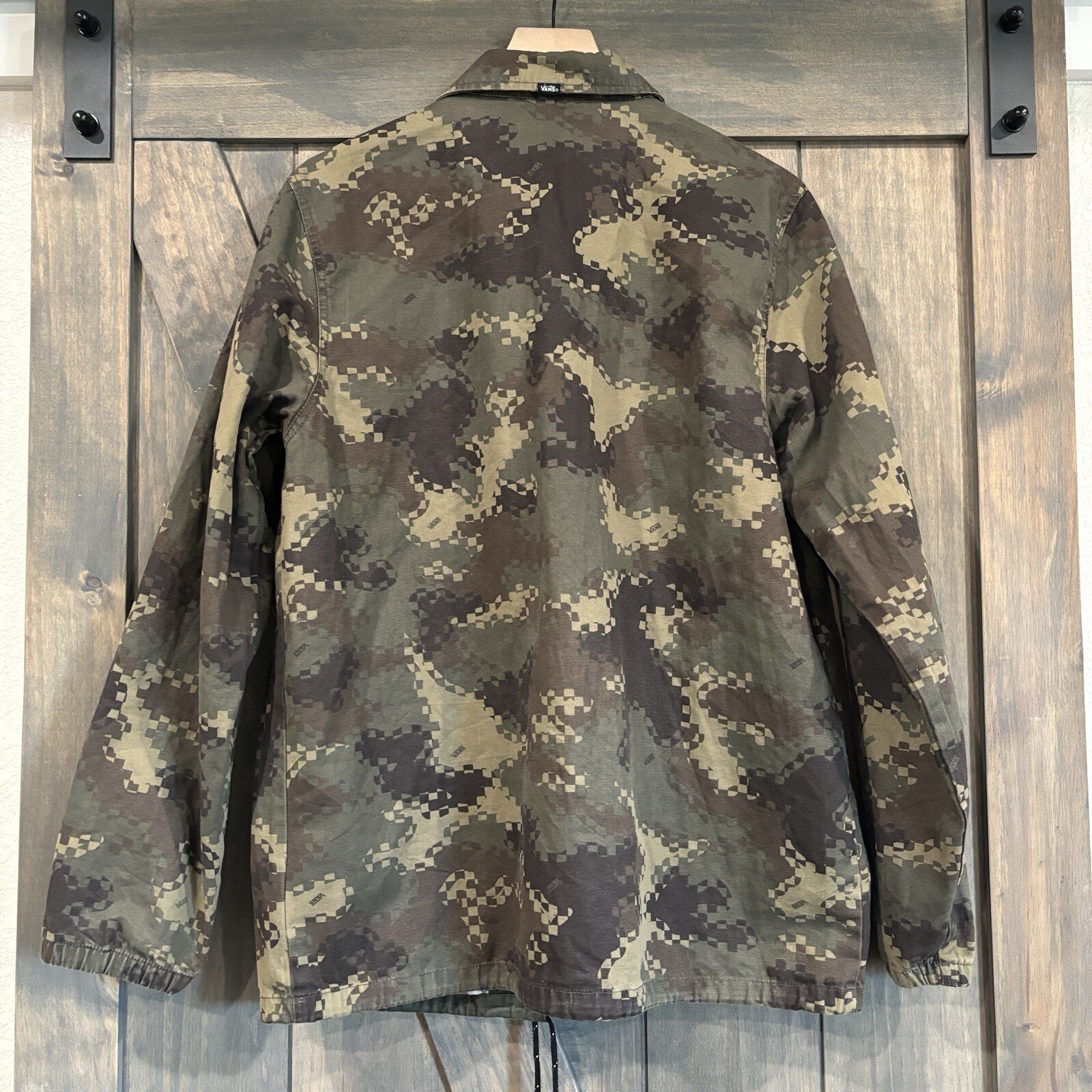 Vans Jacket Mens Medium Green Brown Digital Camo Canvas Snap Skater thumbnail 3