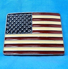 Patriotic American Flag Belt Buckle Enameled Stars Stripes USA Vtg 70s RJ.MMR253