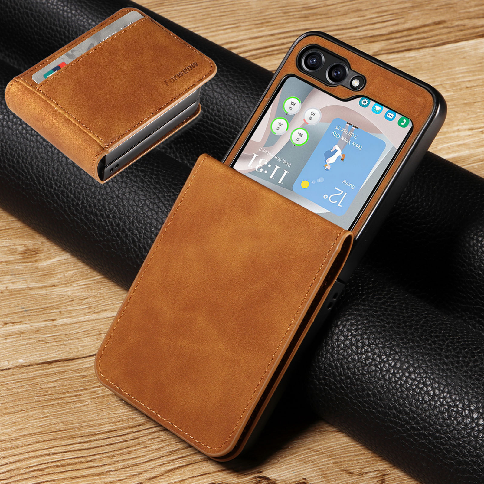 Shockproof Card Holder Kickstand Case for Galaxy Flip 4 5 6-image