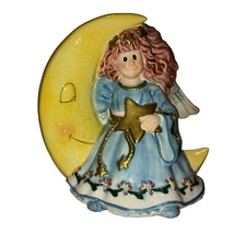 FITZ AND FLOYD COIN PIGGY BANK MOONBEAMS ANGEL MOON STARS CERAMIC YELLOW BLUE