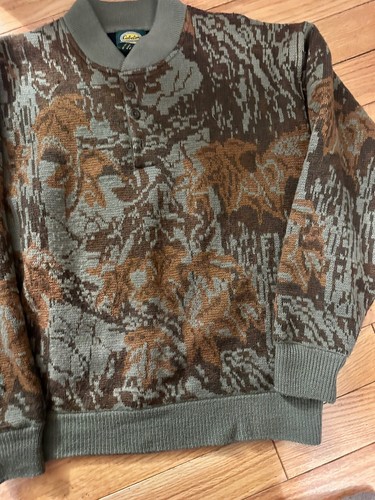 Cabela's Wool Windstopper Camo Sweater Realtree Men's L Henley Style Lined EUC - Picture 2 of 14