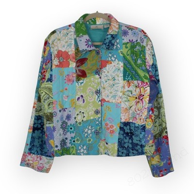 Vintage Casual Studio Patchwork Jacket M Floral Quilted Cottagecore Rayon