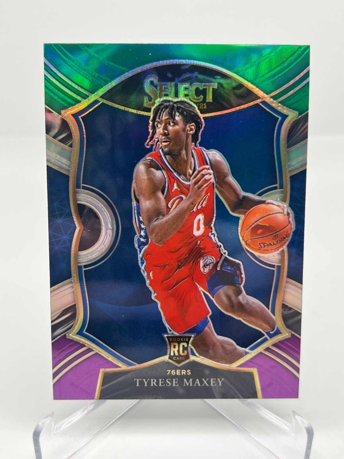 2020-21 PANINI SELECT TYRESE MAXEY RC GREEN WHITE PURPLE NO. 81 76ERS
