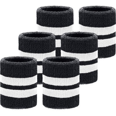 WILLBOND 6 Pieces Wrist Sweatbands Sports Wristbands Black with White Stripe