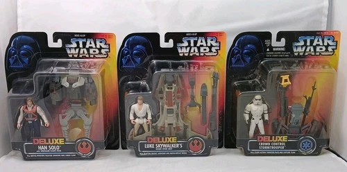 Star Wars POTF 2 Luke Skywalker Han Solo & Stormtrooper Deluxe Action Figure Lot