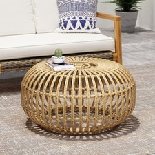 Coffee Table-Bohemian Faux Rattan Weave Accent Table for Indoor Outdoor Use