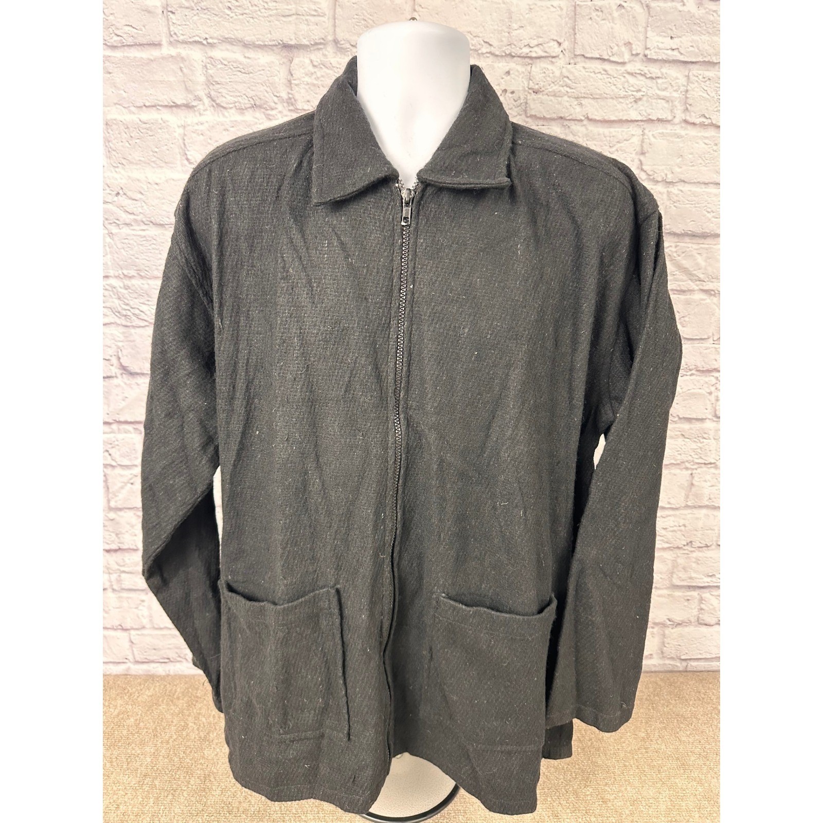 SAHIB OF 1940 Black Wool Blend Zip Up Jacket Mens Size XL Long Sleeve