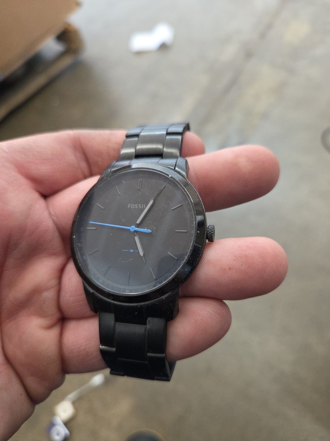 Stainless Black Second Watch Men's hand. Thin Minimalist Fossil Blue Steel 44mm - vintagewatches.pk