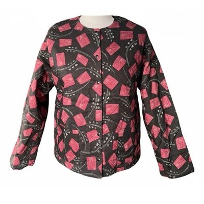 Peruvian Connection Quilted Jacket Button Up Women's Small Art To Wear Fall Aa10