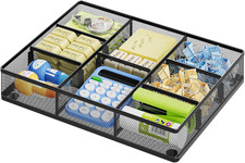 Desk Drawer Organizer, Metal Mesh Drawer Organizer Tray with 5 Adjustable Compar
