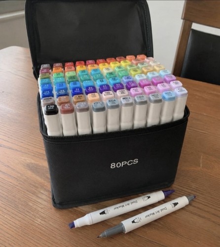 80 Colours Dual Tip Art Marker Pen Set (80pcs) with Carry Case